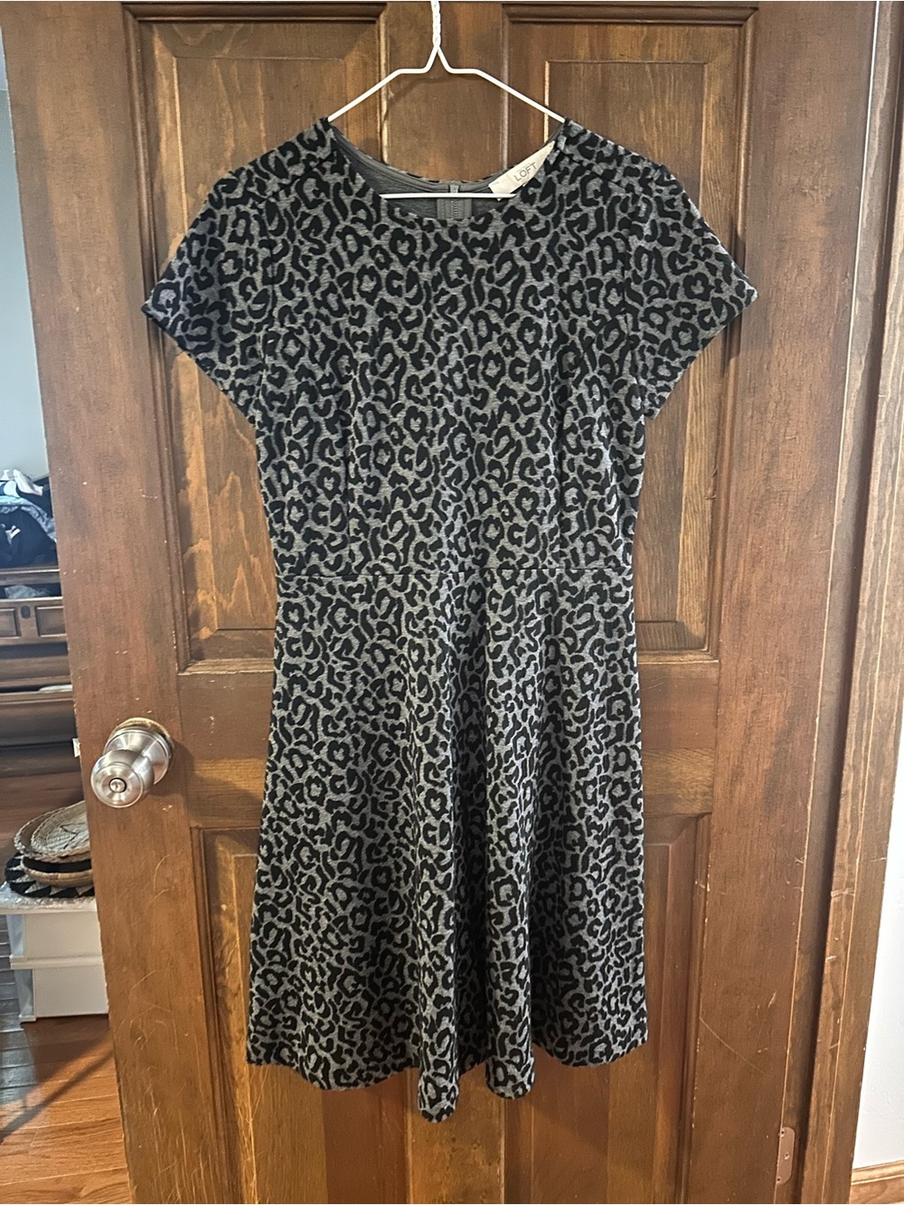 LOFT Grey and Black Leopard Print Dress